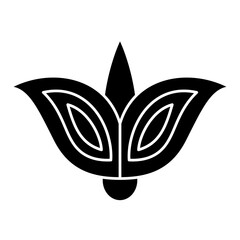 Stylized flower. Floral decorative element. Folk style. Black and white silhouette.