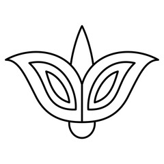 Stylized flower. Floral decorative element. Folk style. Black and white linear silhouette.