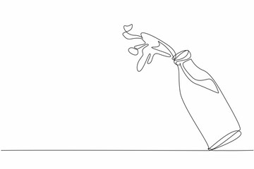 National Milk Day. One single line drawing of milk splash out of the glass bottle. Pouring milk into open space. Daily healthy drink concept. Template for poster, banner, flyer, background, card