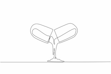 National Pharmacist Day. One single line drawing of opened capsule and remove the ingredient powder from it. New medicine formula innovation concept. Continuous line vector art illustration