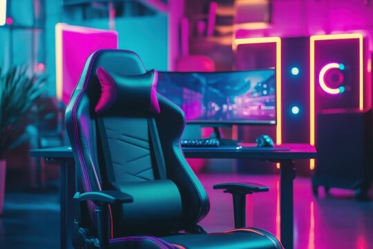 Vibrant Gaming Room Decor with Triple Monitors
