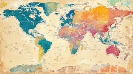 A world map with climate zones, illustrated with colored regions and symbols