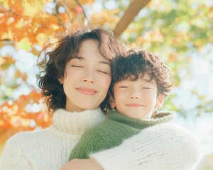 Celebrating Sons Day with Love and Warmth Mother and Son in Autumn Park