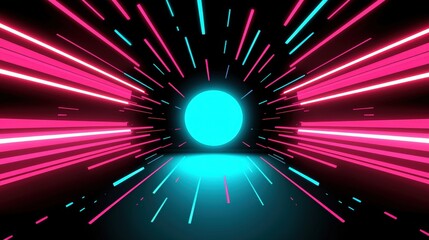 Naklejka premium Abstract Neon Light Trails and Sphere on Black Background