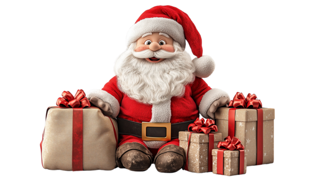 PNG, Santa Claus and red sack, santa isolated on white background.