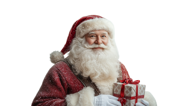 PNG, Santa Claus and red sack, santa isolated on white background.