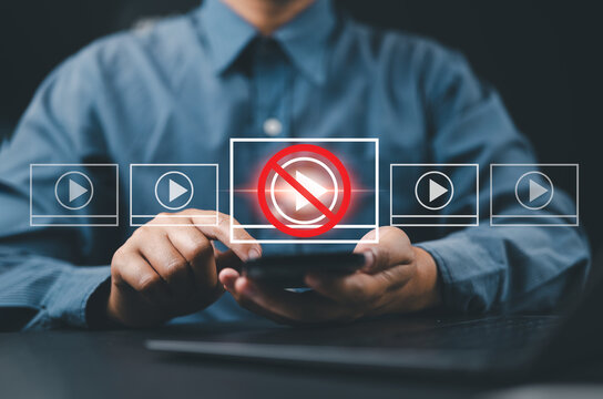 Adblock of media content concept. Notification online video block of virus and alert in website protection.