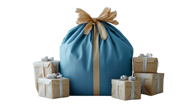 PNG, Santa Claus and red sack, sack with gifts, isolated on white background.