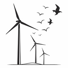 Wind turbines silhouette  vector illustration 