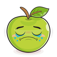 green apple crying face cartoon cute