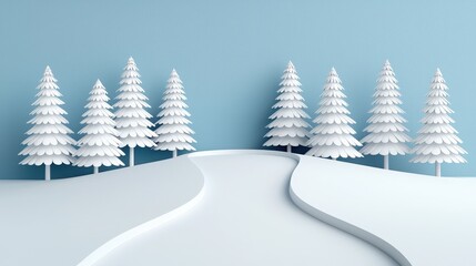 Fototapeta premium Minimalist Winter Scene with Snowy Trees and Winding Path