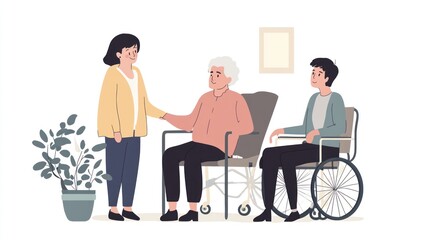 Illustration of a happy family with copy space background. Ai generated image