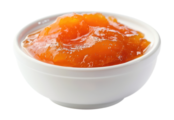 White bowl with peach jam isolated on transparent background