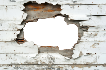 Hole in the wooden wall isolated on transparent background