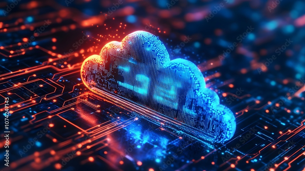 Wall mural neon data cloud technology information systems abstract background