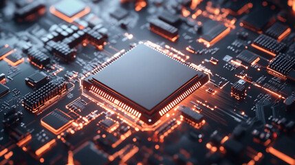 Obraz premium futuristic, AI-powered quantum computer visual, showcasing neon circuitry, data flow, and glowing blue lights to represent intelligence, innovation, and the power of quantum technology. Symbolizes adv