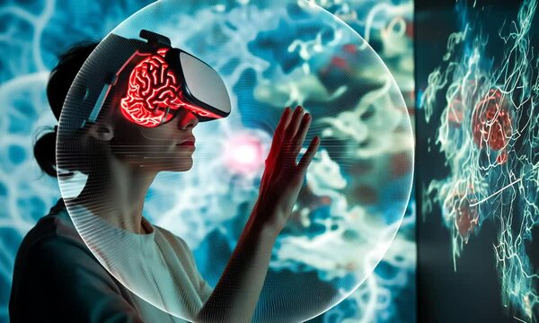 Person Using Brain Interface to Control Virtual Screen