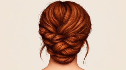 Fototapeta premium Elegant Braided Hairstyle for Women Back View Red Hair Illustration