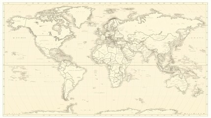 Obraz premium World map with country borders drawn in subtle dotted lines, soft vintage tones