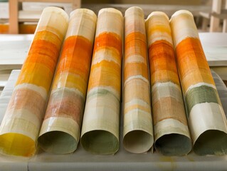 A collection of rolled art papers showcasing vibrant colors and patterns for creative projects.