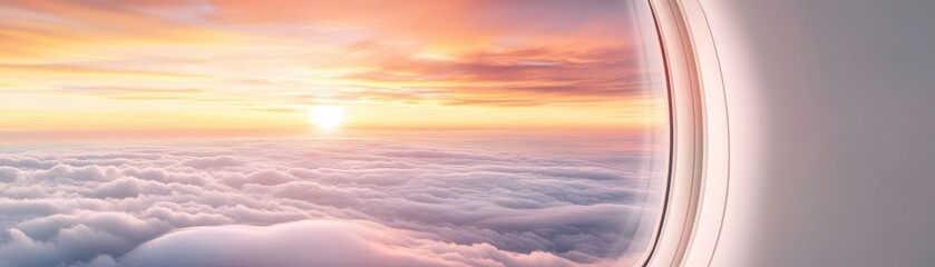 Obraz premium A breathtaking sunrise view from an airplane window above clouds.
