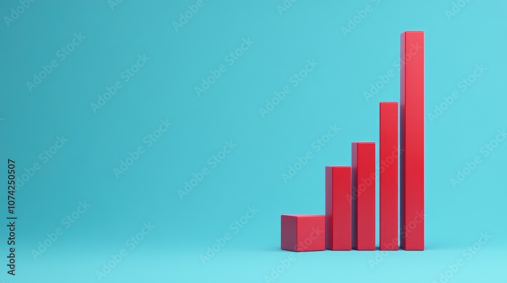 Poster red bar graph on a blue minimalist background suitable for business presentations simple red statist