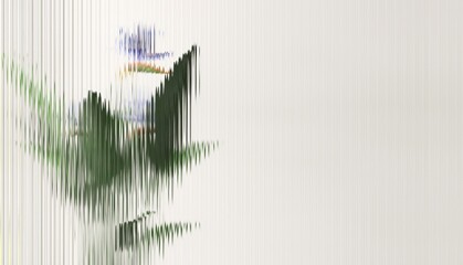 Fresh beautiful green tropical plant tree behind transparent fluted reeded glass in sunlight on white background for modern, luxury fashion, beauty, cosmetic, skincare, body care, hair care product 3D © Sue Tansirimas