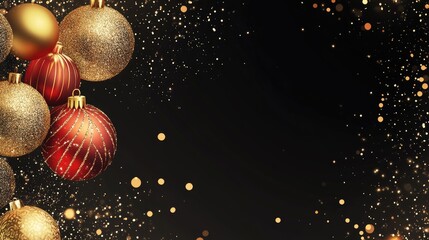 Vibrant festive design for joyful celebrations Colorful holiday party card featuring sparkling elements and a luxurious gold and black theme with an elegant golden border