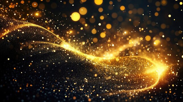 Vibrant festive design for joyful celebrations Colorful holiday party card featuring sparkling elements and a luxurious gold and black theme with an elegant golden border