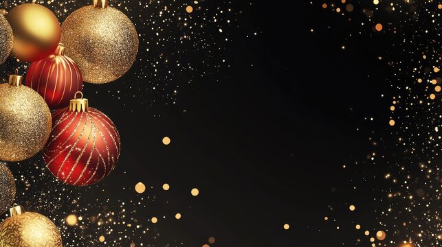 Vibrant festive design for joyful celebrations Colorful holiday party card featuring sparkling elements and a luxurious gold and black theme with an elegant golden border