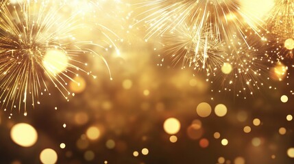 Fototapeta premium Gold vintage fireworks with bokeh effects and blank space creating an abstract background for a festive celebration