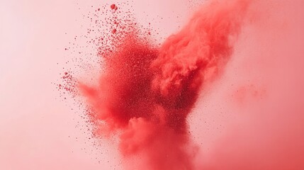 Vibrant red powder bursts against a soft pink backdrop