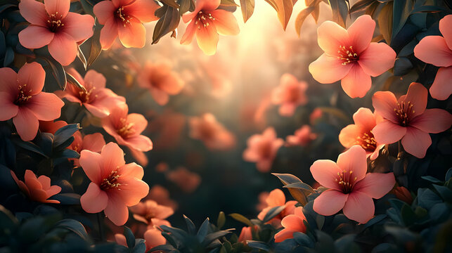 Beautiful Pink Flowers in a Garden Illustration