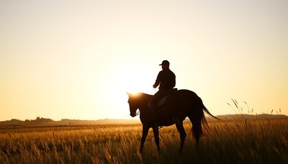 Silhouette of a horseback rider in a field.