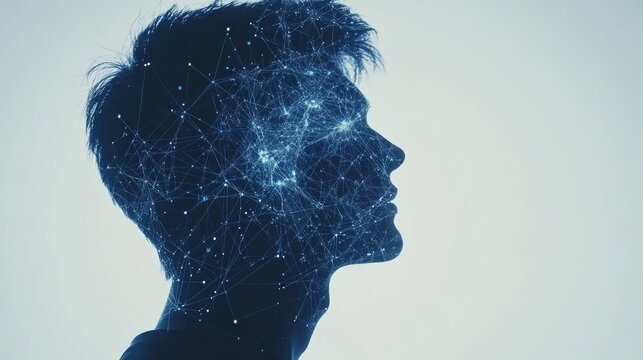 A digital silhouette representing creative thoughts and neural connections.
