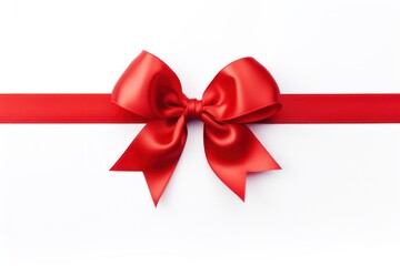 Fototapeta premium Red ribbon bow white background celebration.