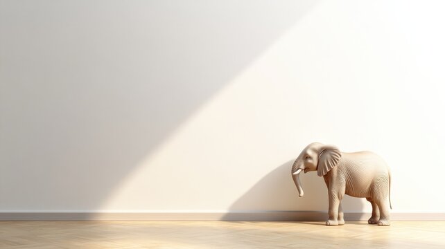 A serene elephant figurine against a minimalist wall.