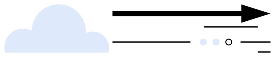 Cloud icon next to a bold black arrow and minimalist lines. Ideal for technology, cloud services, internet connectivity, networking, web services, data transfer, modern communication. Line metaphor