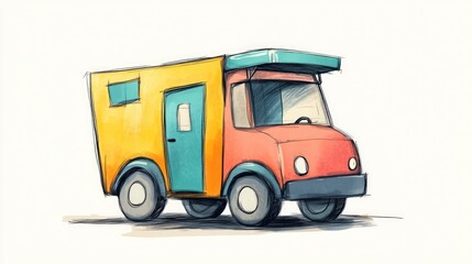 Fototapeta premium Cartoonish doodle sketch of a humorous 2D truck in a playful hand drawn style