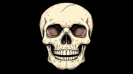 Obraz premium Isolated human skull on a black background viewed from the front Hand drawn 2D cartoon style anatomical drawing in a gothic illustration design