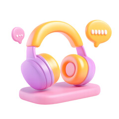 Fototapeta premium 3D Render of Pink and Yellow Headphones with Speech Bubbles