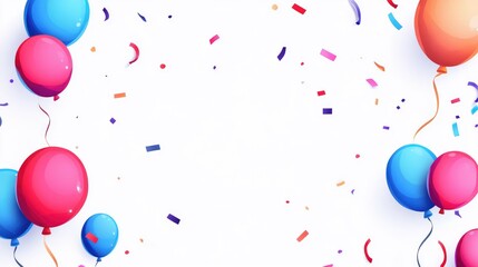 Colorful abstract background featuring confetti and balloons on a white backdrop 2D cartoon style illustration suitable for holiday themes