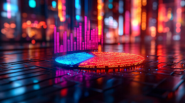 pie chart, symbolizing data analysis, business strategy, and decision-making. The chart's vibrant colors and segmented design convey growth, balance, and financial insights