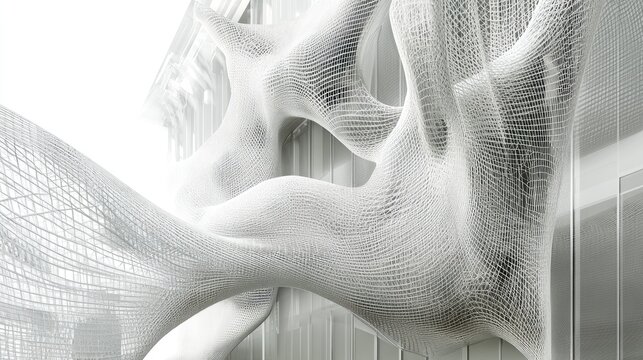 Abstract design featuring a contemporary architectural wireframe structure