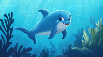 Fototapeta premium Northern Bottlenose Dolphin 2D Cartoon Illustration