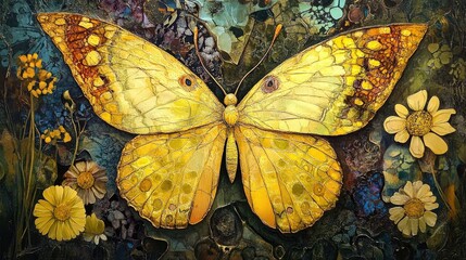 Vibrant yellow butterfly resting delicately showcasing intricate patterns and textures of nature s beauty