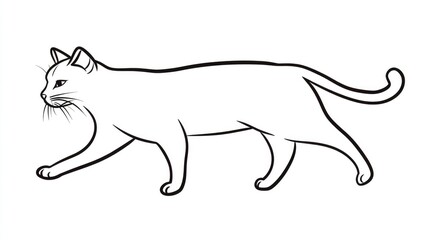 Fototapeta premium Hand drawn black line sketch of a walking or running cat featuring an isolated animal design suitable for editable 2D cartoon illustrations