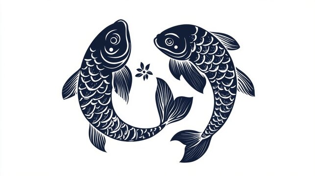 Stylized Pisces zodiac sign stamp isolated on a white background