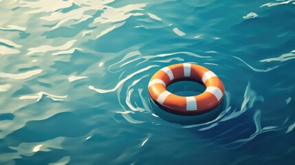 2D isometric cartoon illustration of a lifebuoy floating on a surface representing emergency assistance for a customer service concept