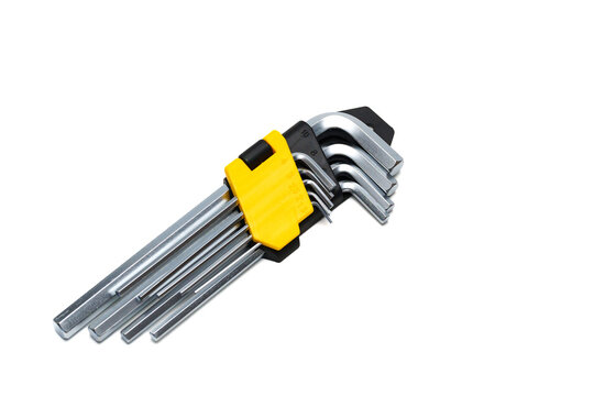 Set of hex imbus keys made of durable steel with tempering on a white background